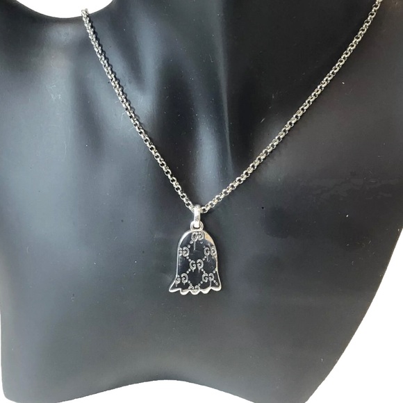 GUCCI Sterling Silver Ghost GG Monogram Necklace 21” Unisex NIB - Picture 8 of 17